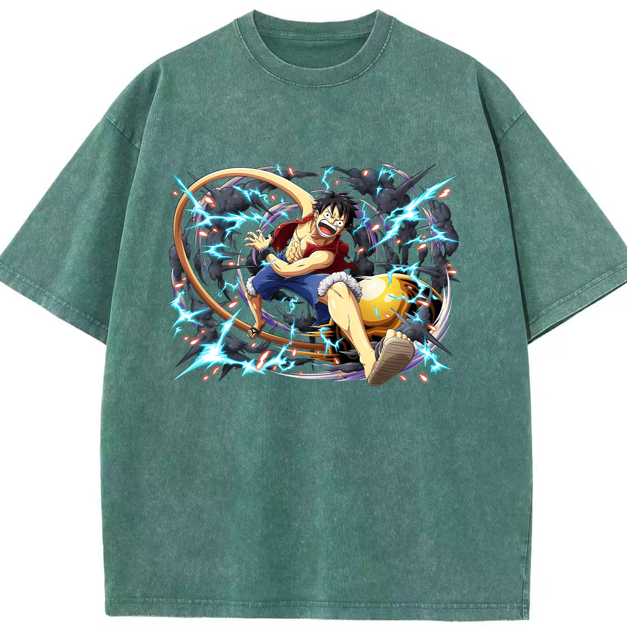 ワンピース モンキー・D・ルフィ ONE PIECE Monkey D. Luffy 綿100% ヴィンテージ風 半袖Tシャツ（フロントプリント）